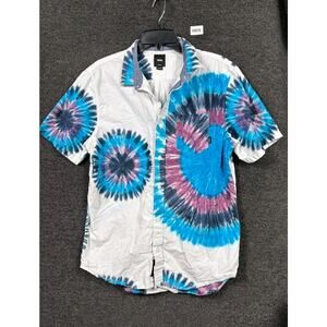 Vans Tie-Dye Button Down Shirt Mens Size M White Blue Short Sleeve Classic Fit